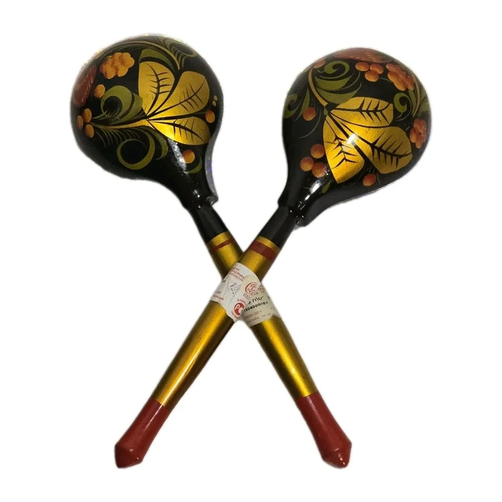 Vintage Russian Khokhloma Hand-Painted Wooden Spoons Set of 2 | Folk Art USSR 🍂